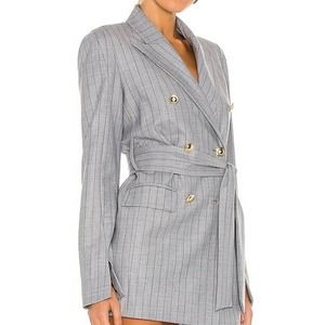 Valentina Shah Marissa Blazer Dress Women's Gray Size 6 Polyester Pinstripes Tie